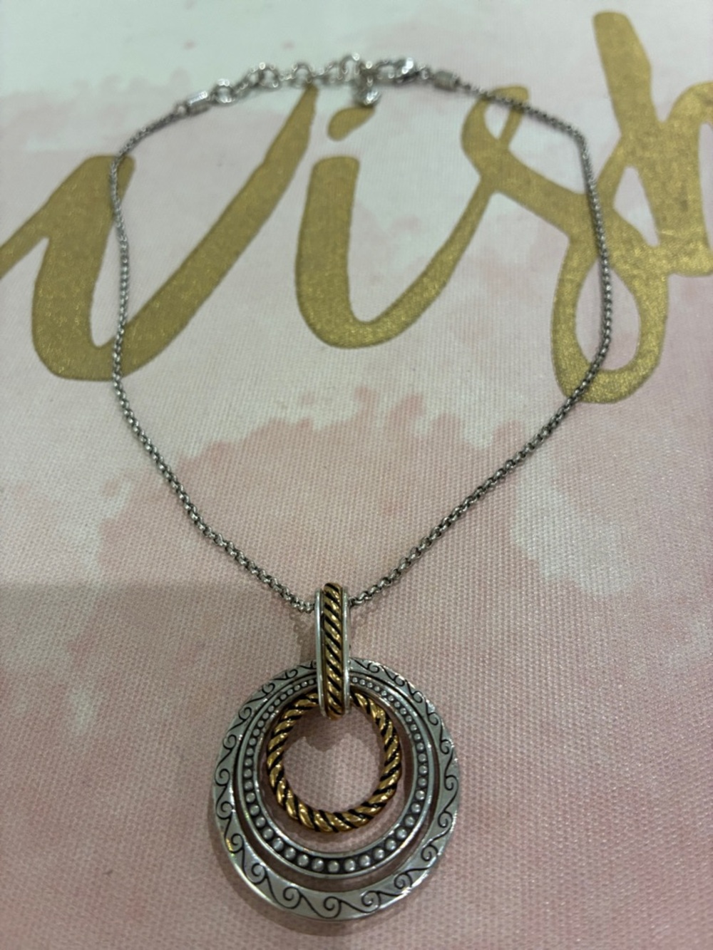 Brighton Two-Tone Silver and Gold Circle Drop Necklace